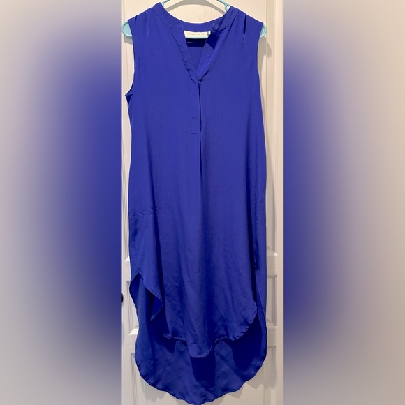 NWT Ami Dans La Rue Sleeveless High/Low Split V Neck Lilac Blue Silk Midi Dress - Picture 2 of 8